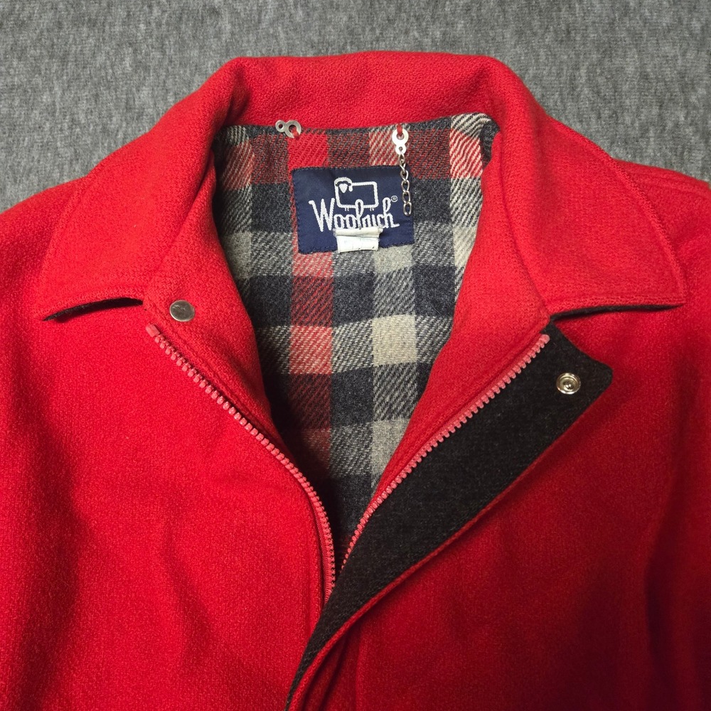 Vintage Woolrich Bomber Jacket Mens Medium Wool Red Plaid Blanket Lined USA - Picture 2 of 7